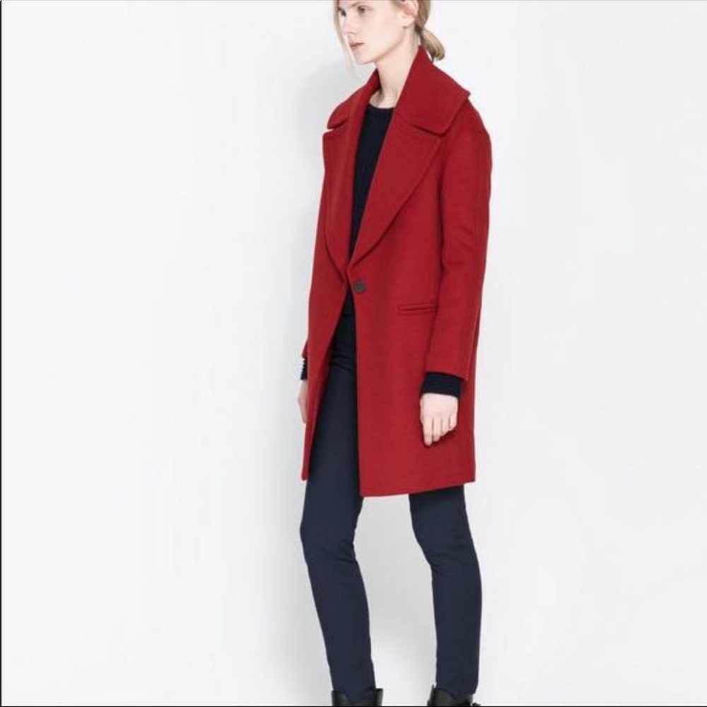 Zara Wide lapel red wool jacket